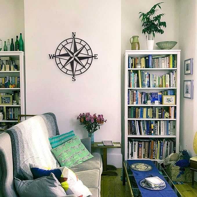 Czarny Duży Dekoracyjny Kompas Morski Dekoracja Ścienna