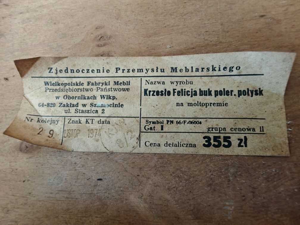 Zestaw krzeseł Felicja z 1974 r. PRL
