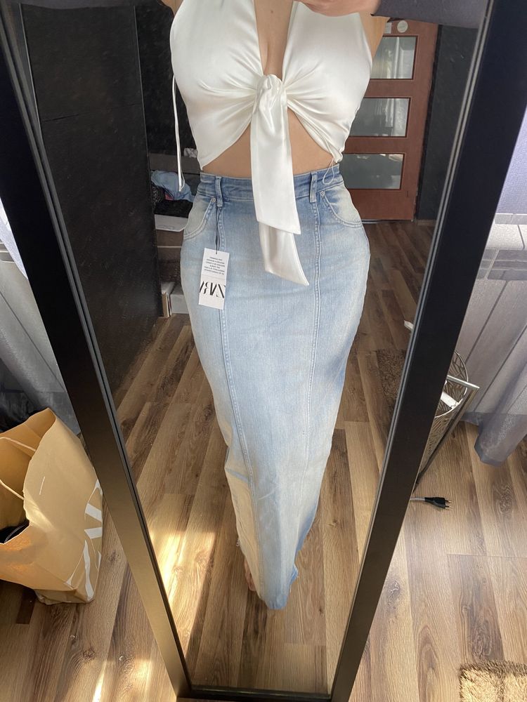 Spódnica ołówkowa obcisła długa Maxi jeansowa dżinsowa denim