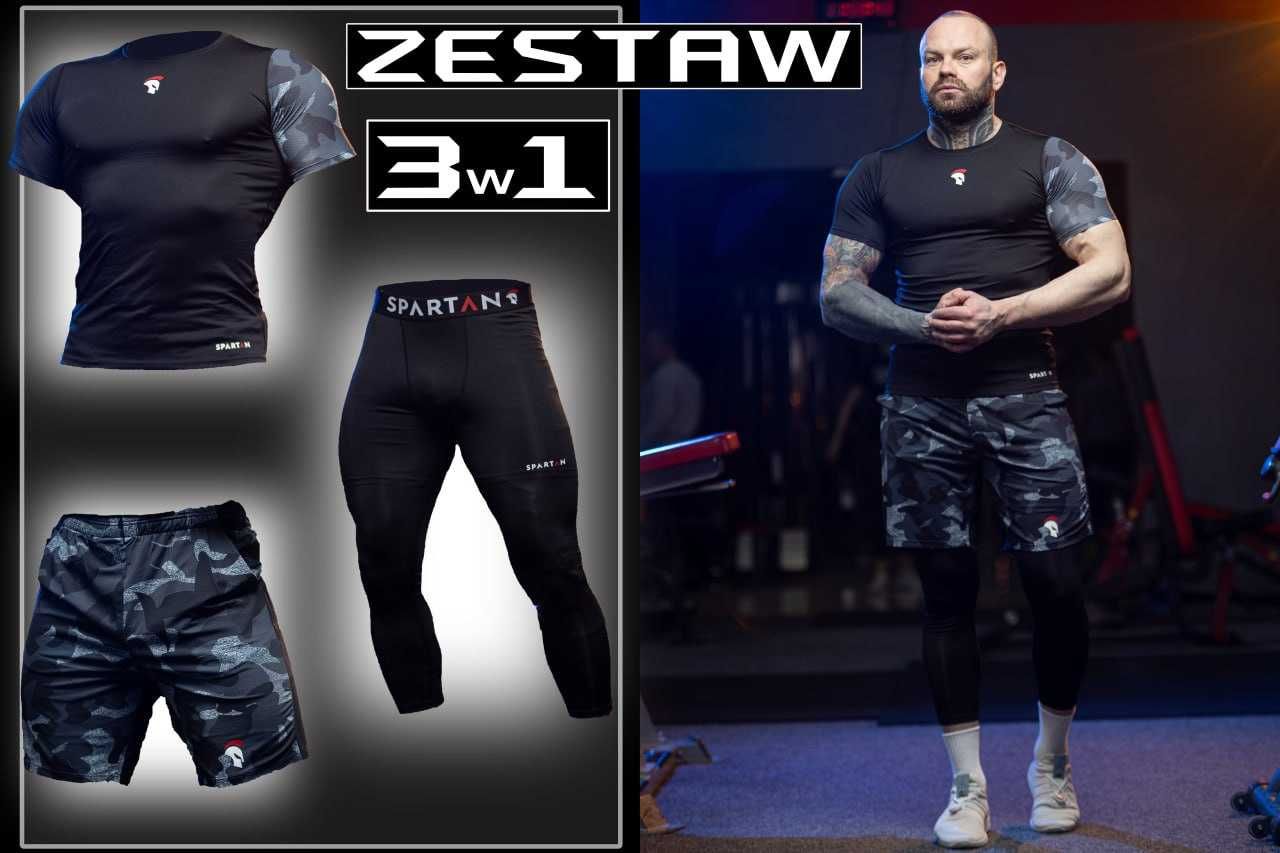 Komplet 3w1 Sportowej Odzieży Termoaktywnej Spartan Gray & Camo L