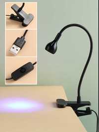 Mini lampka Led wysięgnik klips mocowanie USB czarna mobilna przenośna