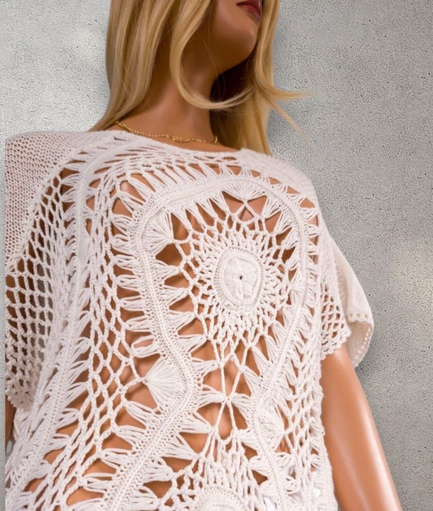 Biała ażurowa narzutka elegancka i stylowa xl/xxl