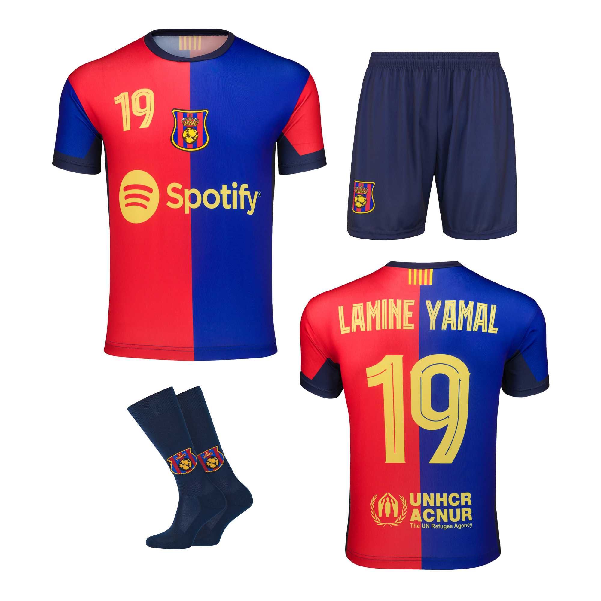 Strój / komplet piłkarski YAMAL BARCELONA + getry rozm. 134