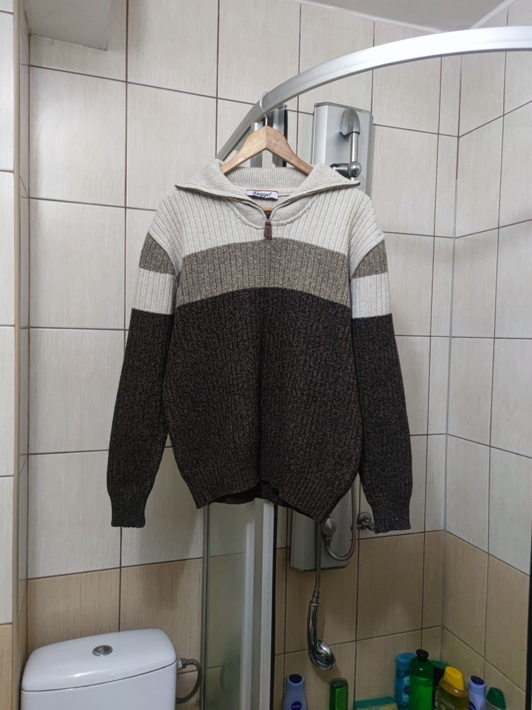 Sweter klasyczny XL męski sweterek old money dagger brązowy kremowy ja