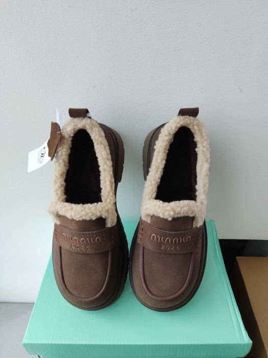 Утеплені лофери коричневі, натур. замша, зимние лоферы зима 36-41р