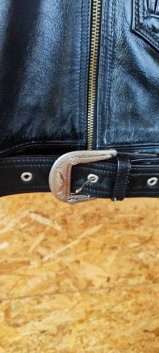 Kurtka skórzana czarna płomienie pasek gruba motocyklowa alternative o