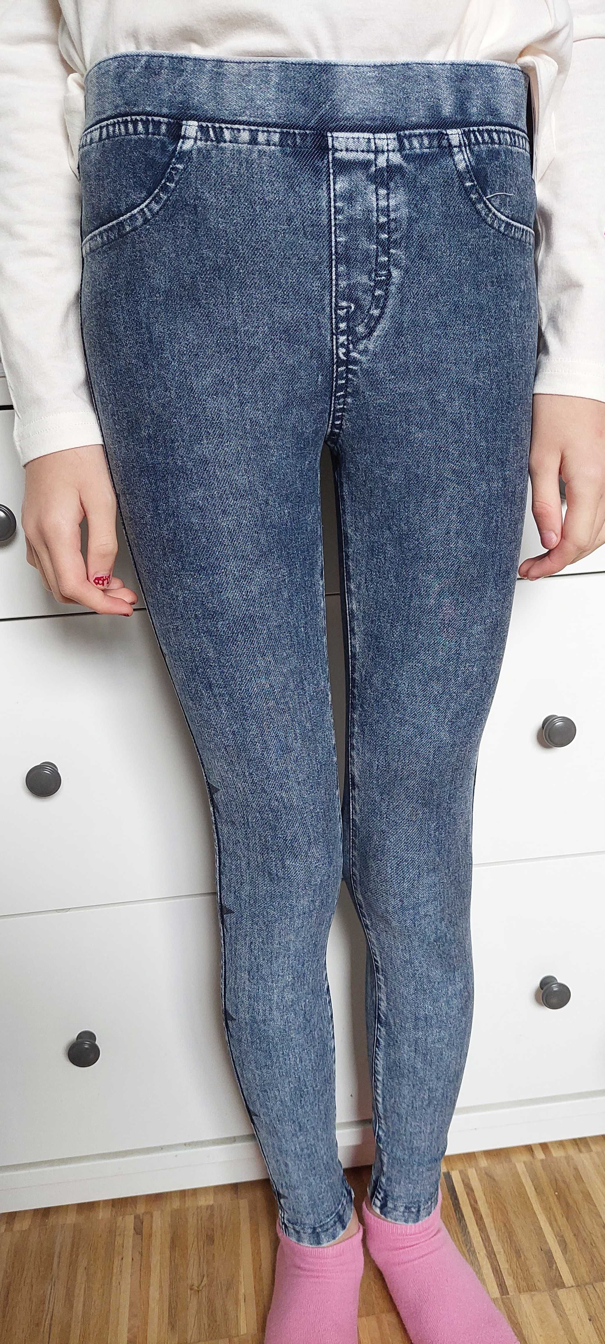 Zara jeansy czarne z ćwiekami i legginsy H&M z gwiazdami r.134