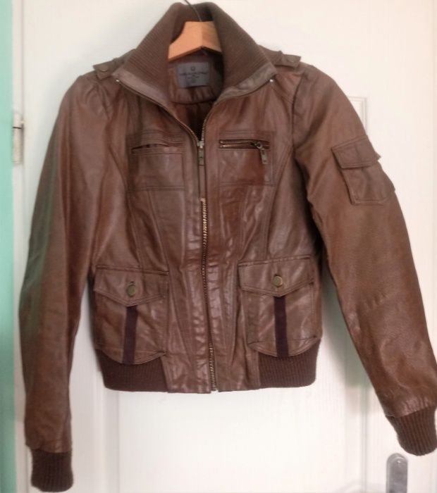 Kurtka pilotka skórzana VERO MODA JEANS brązowa M rudo-brązowa skóra