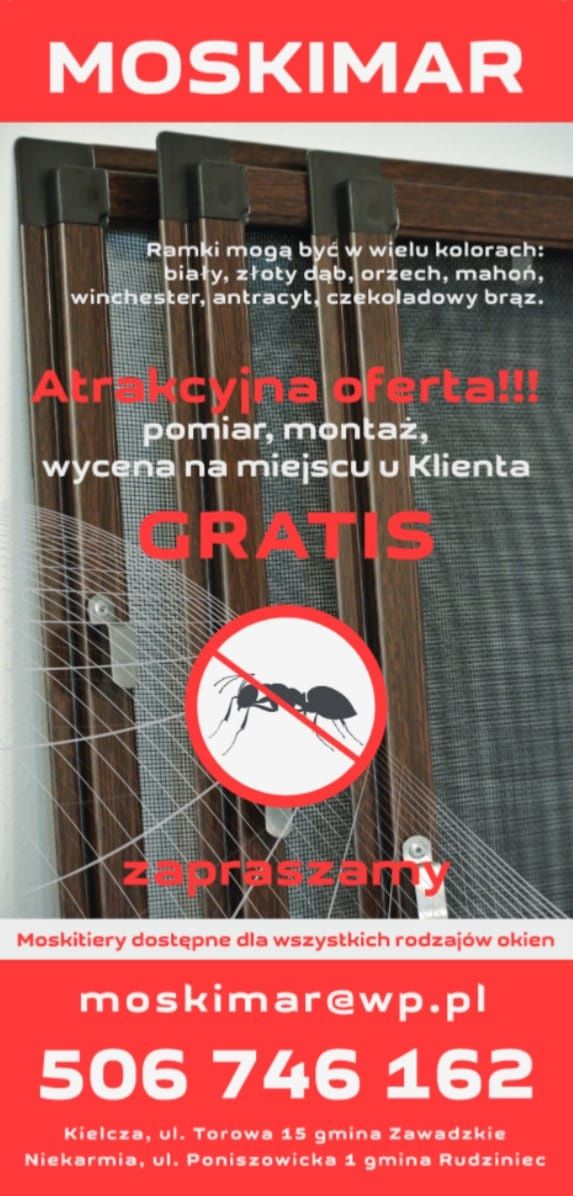 Moskitiery. Promocja!!! Pomiar i montaż gratis!!!