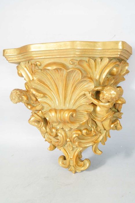 Duża złota barokowa konsolka półka PIĘKNA anioły