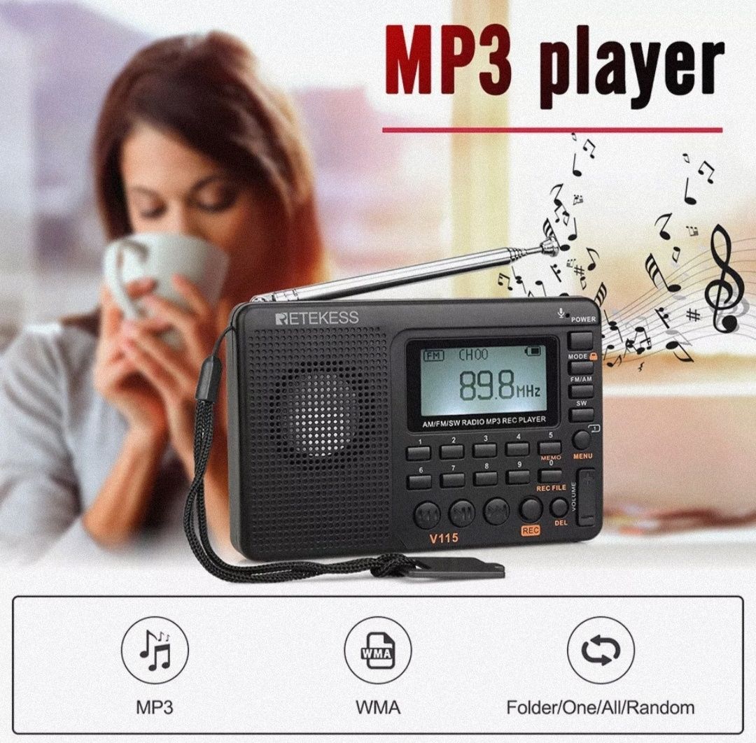 Радіо RETEKESS V115 гучний із басом та MP3 плеєром