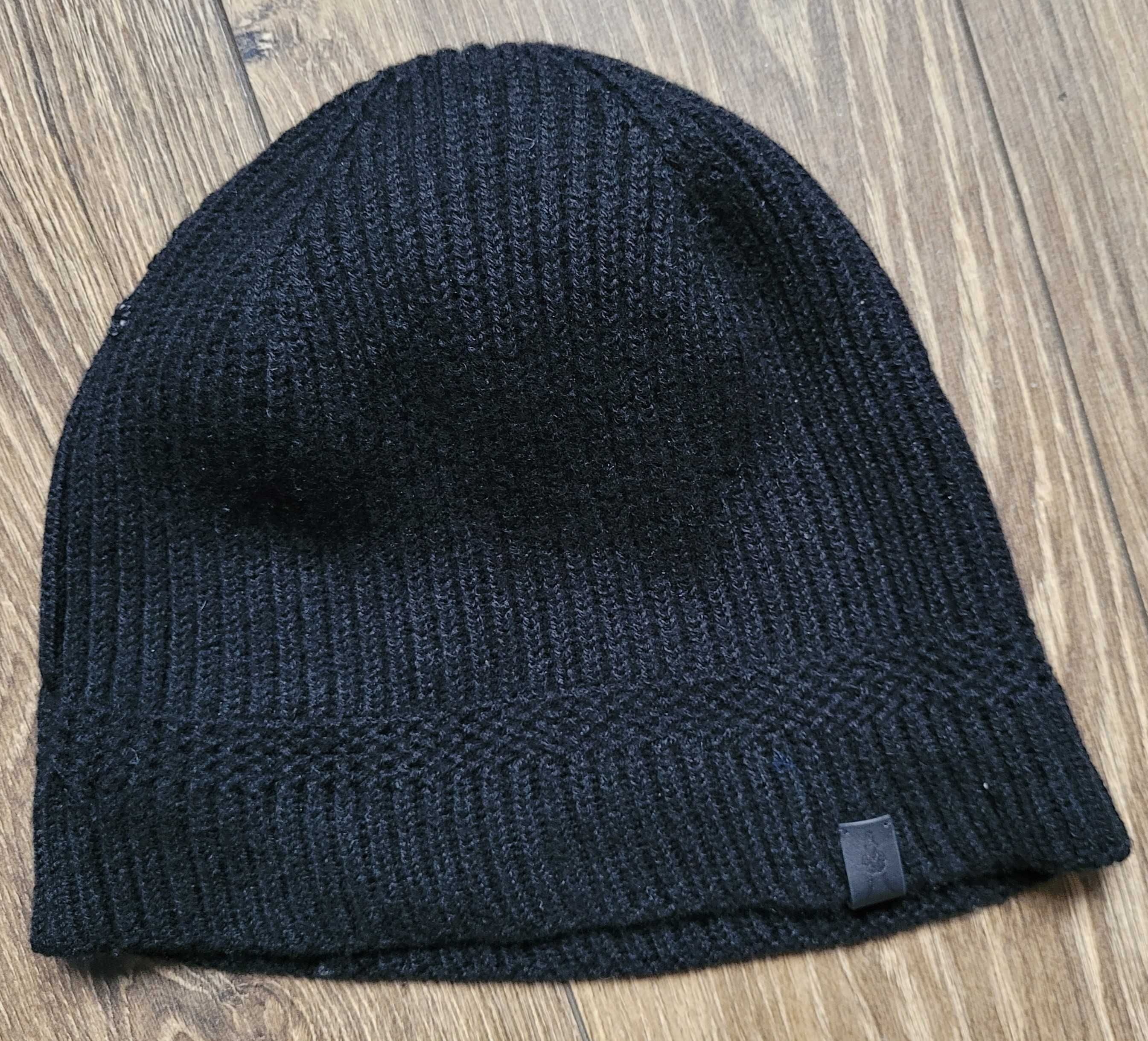 czapka beanie zimowa AllSaints czarna 100% wełna merino