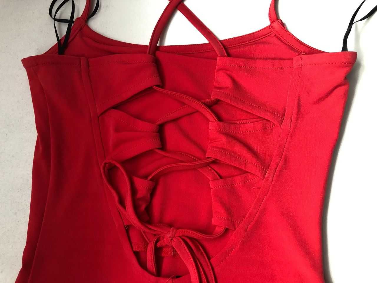 czerwona sukienka H&M xxs 32 wiązana na plecach