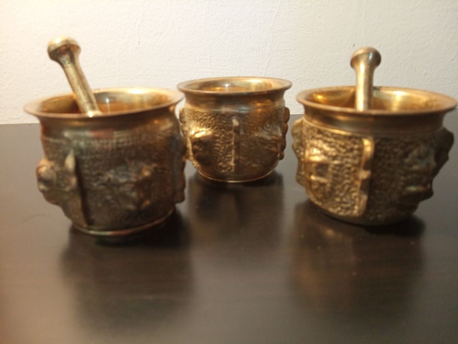 3 almofariz muito antigos de coleção com - latão Maçiço
