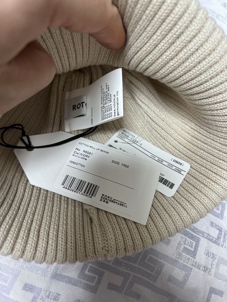 Шапка Rototo Cotton Roll up beanie, колір бежевий