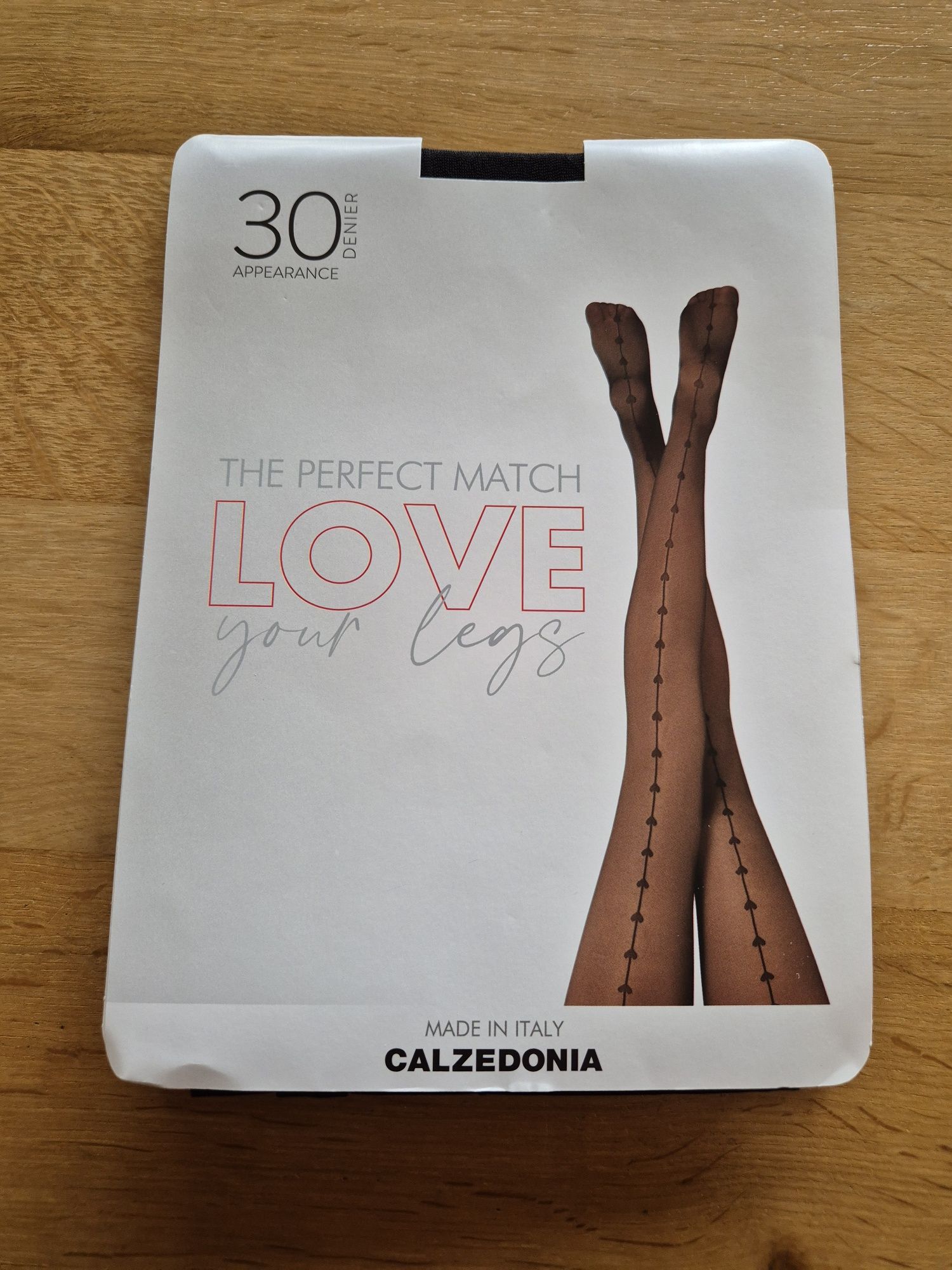 Rajstopy Calzedonia m/l czarne szew serduszka love your legs 30 den