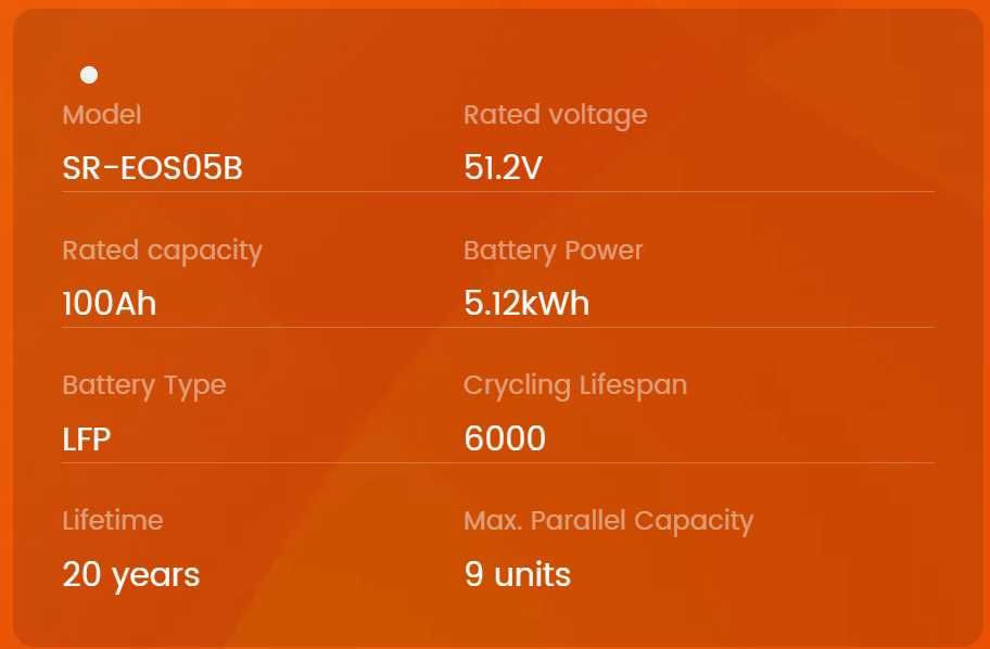 Лучший заводской LiFePO4 аккумулятор SRNE SR-EOS05B 51.2V 100Ah 5.12kW