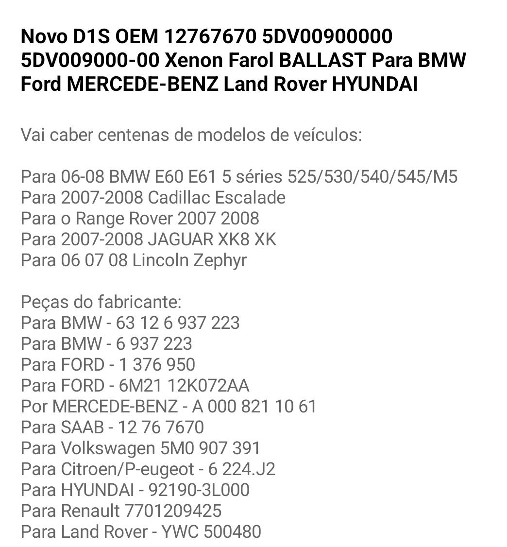 Balastro xenon bmw Mercedes Ford land Rover Hyundai