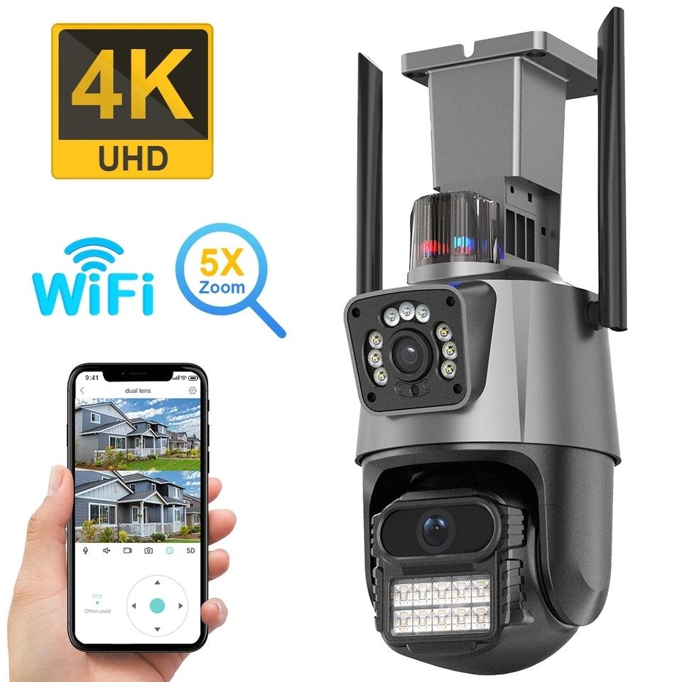 Zewnętrzna obrotowa KAMERA WIFI 4K 2 Ekrany