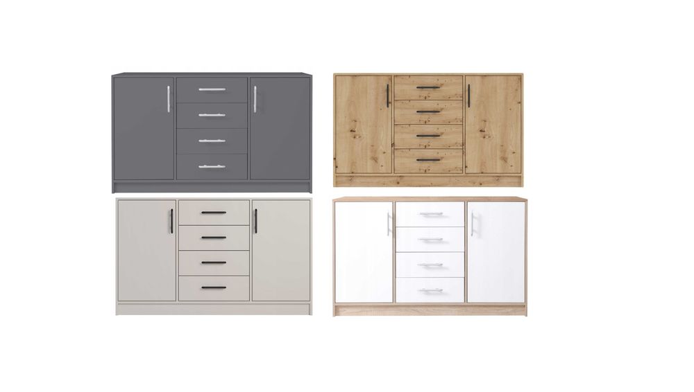 komoda duża 140 cm salon sypiania pokój kaszmir Szara dąb artisan Biel