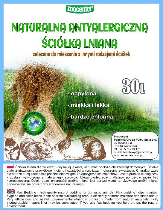 sprzedam- antyalergiczna 100 % odpylona ściółka lniana 30 l