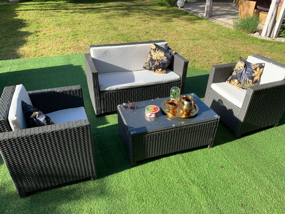 Nicea XXL zestaw technorattan szary sofa 4xfotel ława