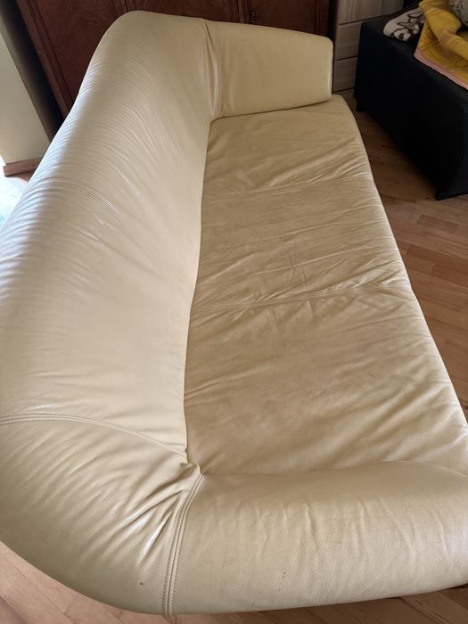 Komplet skórzany: duża sofa z funkcją spania + mała sofa + fotel