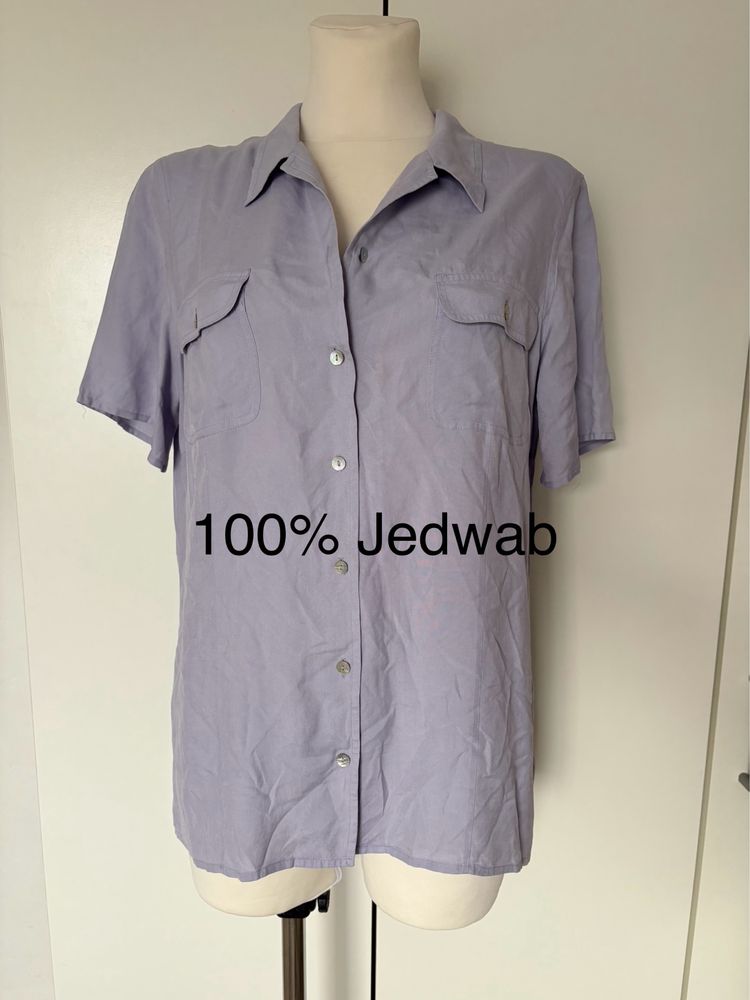 Pastelowa koszula damska krótki rękaw jedwab silk side 14 xl 42