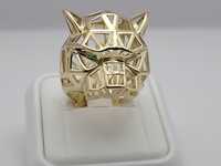 Nowy złoty pierścionek złoto próby 585, kot tygrys pantera gryf