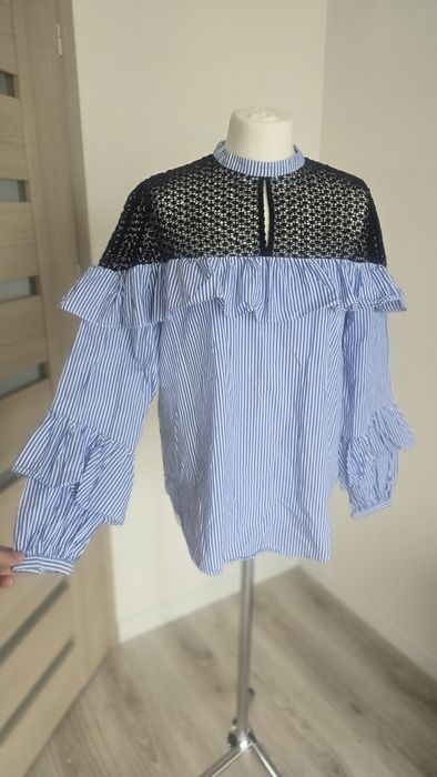 Bawelniana bluzka koszulowa oversize koszula w paski elegancka