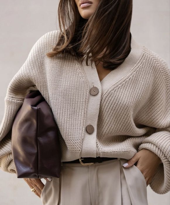 Gruby kardigan z bawelny bezowy cocomore