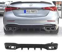 DIFUSOR PARA MERCEDES W206 AMG 21- LOOK C63 + PONTEIRAS DE ESCAPE QUADRADAS CROMADAS