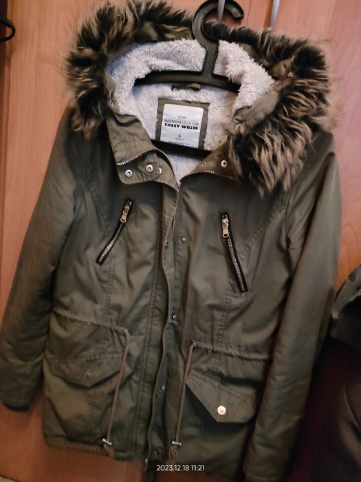 Taelly Weily_Kurtka zima_Parka/ Midi_Kaptur_Zieleń/ Khaki_S/ M_Okazja