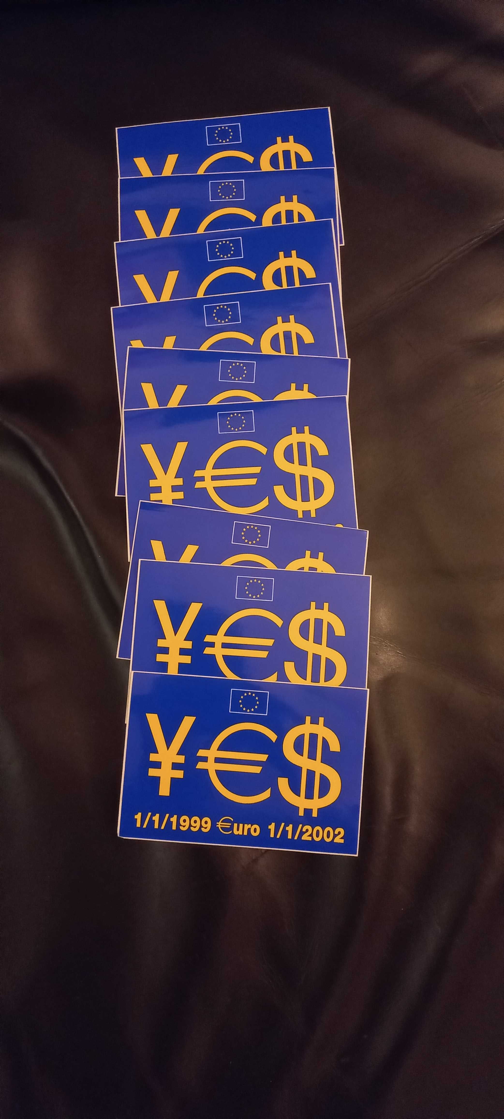 Sacos e autocolantes da moeda única europeia