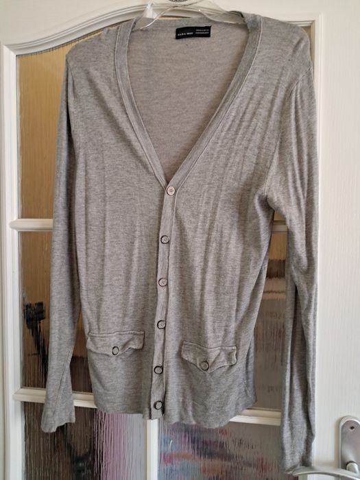 Szary Siwy męski sweterek rozpinany elegancki