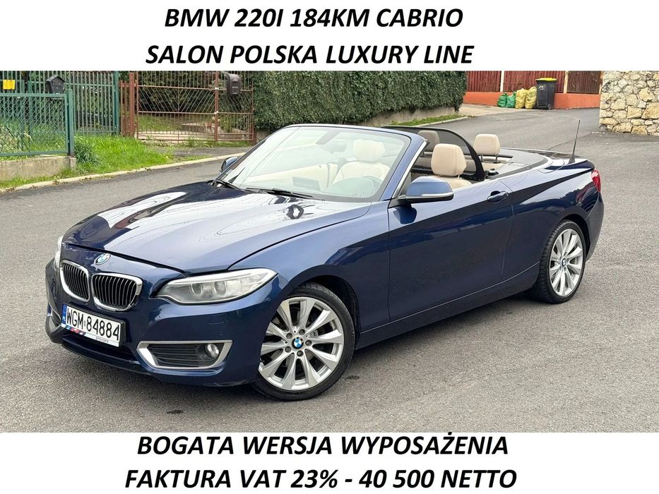 BMW Seria 2 CABRIO 220i 184KM, Salon Polska, Faktura Vat23%, Bogato wyposażona