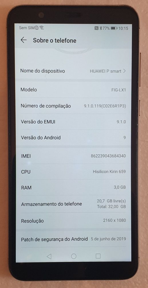 Telemóvel Smartfone android huawei p smart
