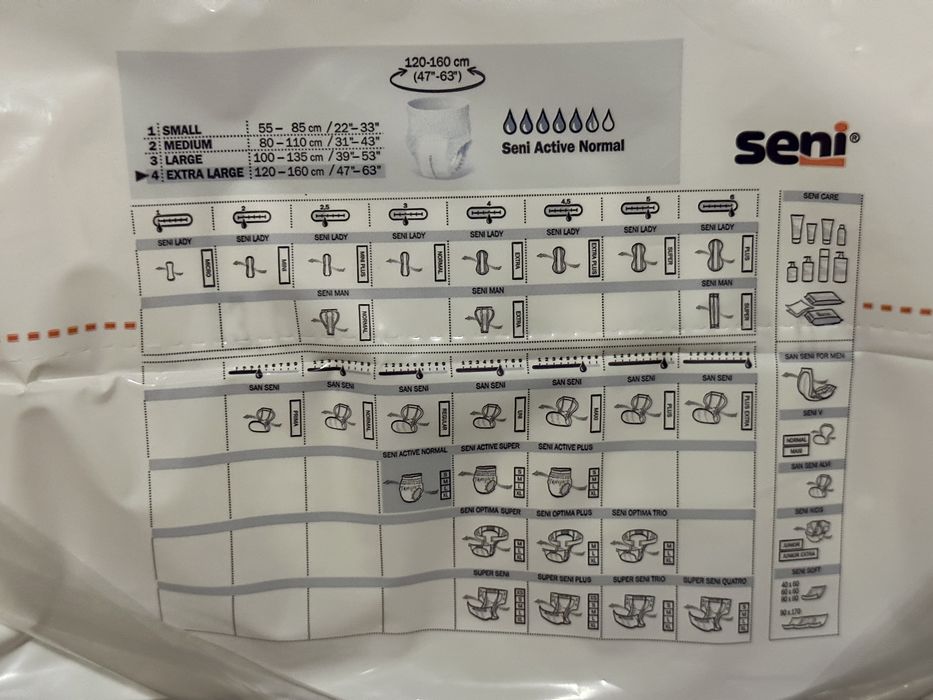 SENI Active Normal XL Pieluchomajtki 120-160 cm 30 sztuk