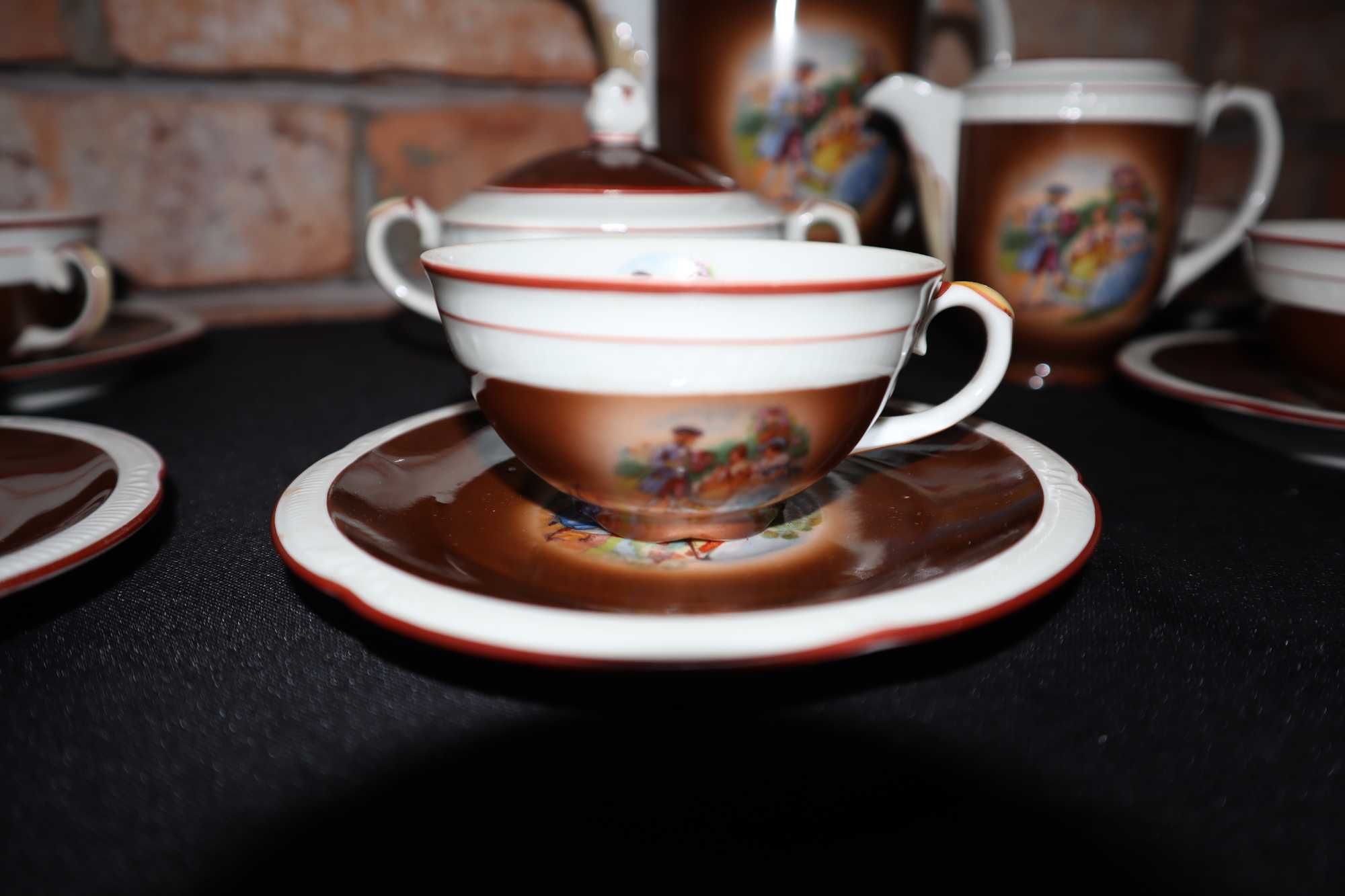 Serwis Espresso porcelana Chodzież Scenka sielska w stylu art-deco LS