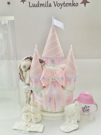 Торт из памперсов merries для новорожденной девочке подарок на выписку