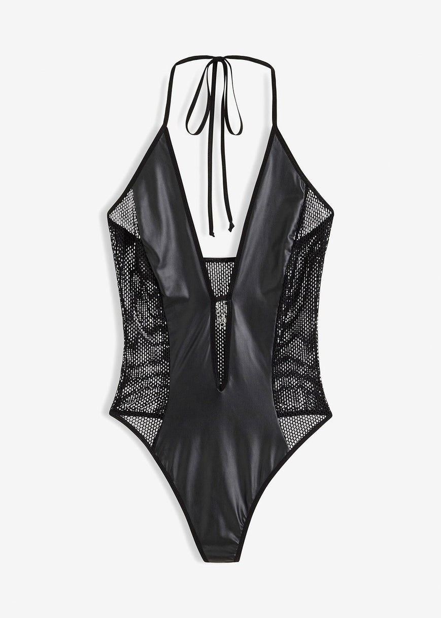 Venus body z eko skóry z siatki ze stringami 44/46.