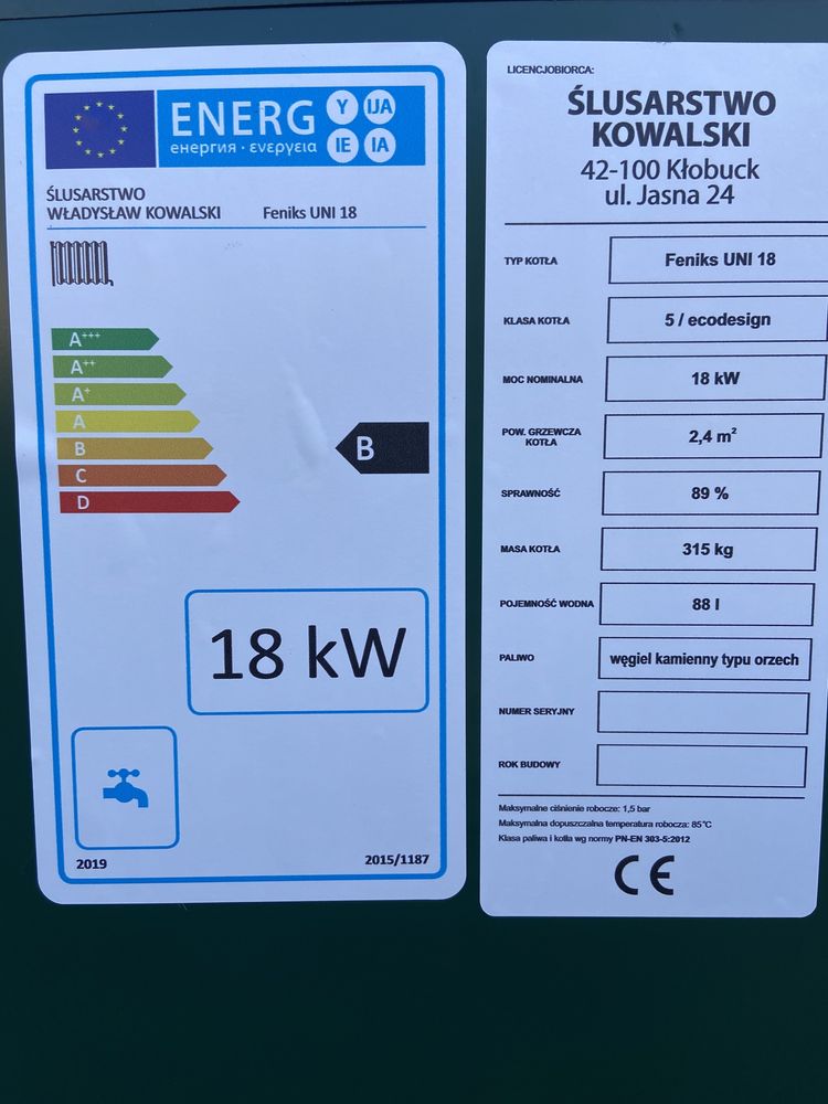 Kocioł 5 klasa ecodesign 18 kW na węgiel drewno 130-180m2