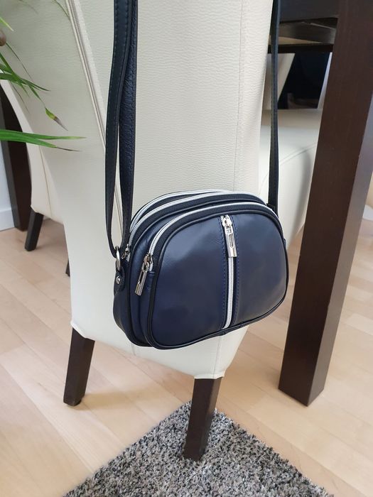 VERA PELLE torebka skórzana listonoszka 3 komorowa V463 granatowa