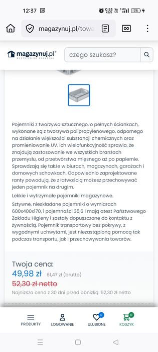 -80% Skrzynka magazynowa pojemnik transportowy