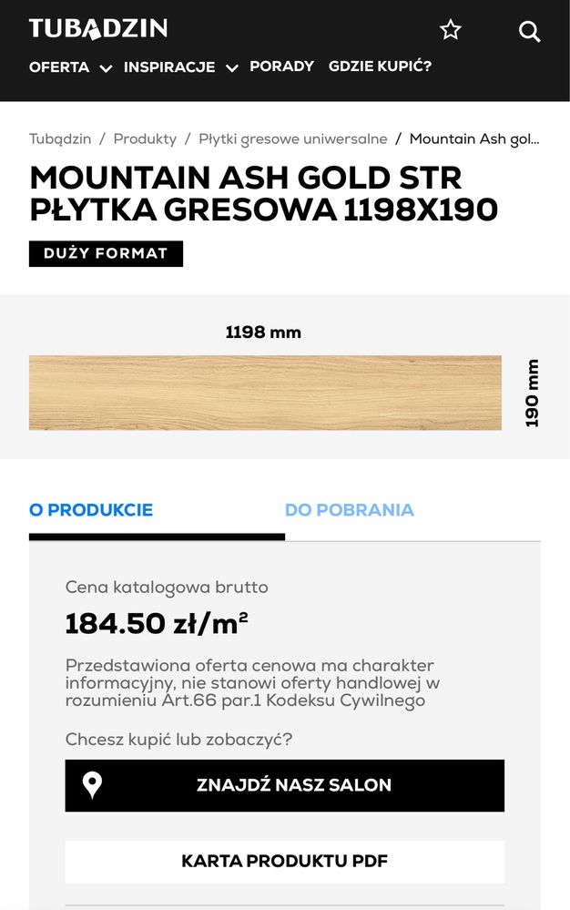 Plytki gres Tubądzin 1198x190x8mm Mountain Ash Gold seria Korzilius