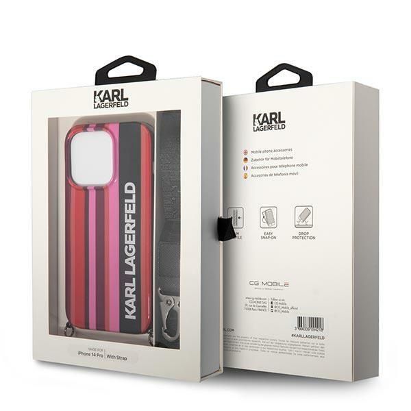 Etui na iPhone 14 Pro 6,1" Karl Lagerfeld Color Stripes Strap Różowy