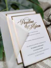 Zaproszenia ślubne,na ślub biało złote, glamour, elegancja, minimalizm