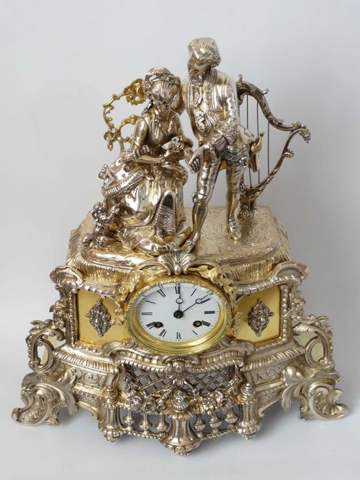 Камінний бронзовий годинник XIX століття в оригінальному срібленні