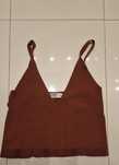 Top rustykalny Stradivarius boho 38 M prążkowany materiał kolory ziemi