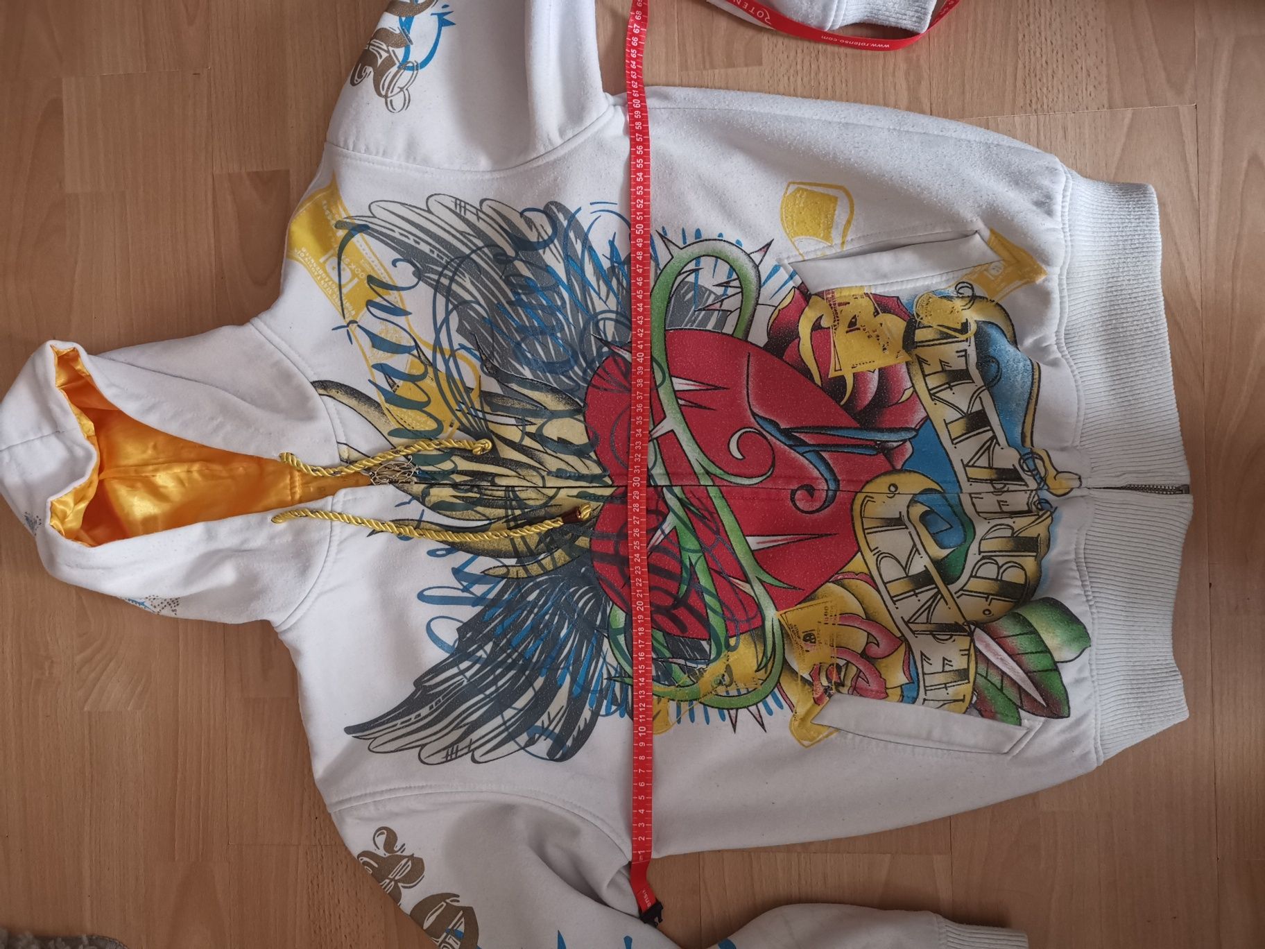 Biała bluza z kapturem Christian Audigier ED HARDY xl serce skrzydła